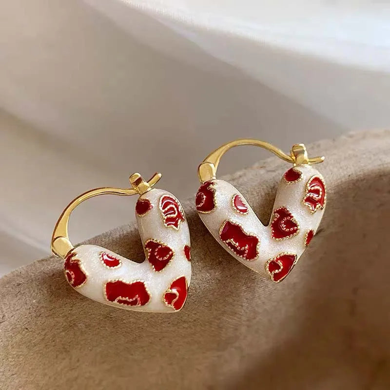 2026 Trendy Red Dripping Oil Heart Hoop Earrings For Women Girls Korean Elegant Love Dangle Earring Jewelry Gift