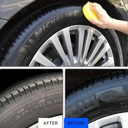 Tire polishing wax, shiny black, restores tire gloss and enhances tire appearance, preventing oxidative cracking and aging