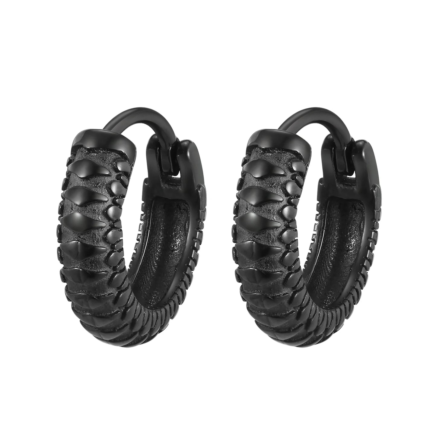 Vnox Black Snake Textured Hoop Earrings for Men, Hypoallergenic Metal Stainless Steel Animal Male Boys Earring,Cool Gift for Him