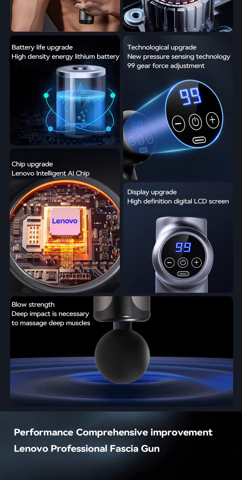 Lenovo Powerful Wireless Massager Gun 8 Massage HeadsRechargeable Shoulder Back Neck Waist Leg Electric Fascia Gun