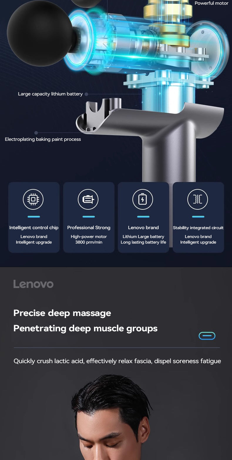 Lenovo Powerful Wireless Massager Gun 8 Massage HeadsRechargeable Shoulder Back Neck Waist Leg Electric Fascia Gun