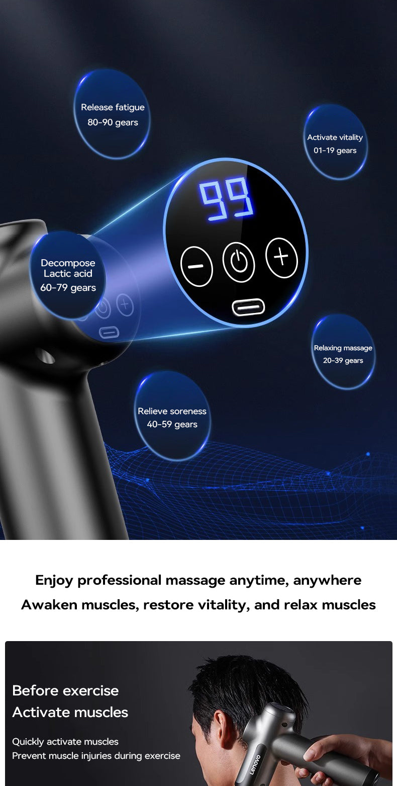 Lenovo Powerful Wireless Massager Gun 8 Massage HeadsRechargeable Shoulder Back Neck Waist Leg Electric Fascia Gun