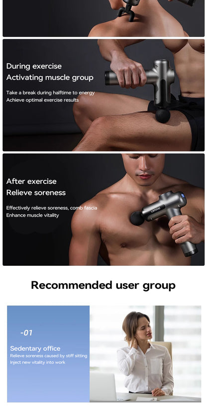Lenovo Powerful Wireless Massager Gun 8 Massage HeadsRechargeable Shoulder Back Neck Waist Leg Electric Fascia Gun