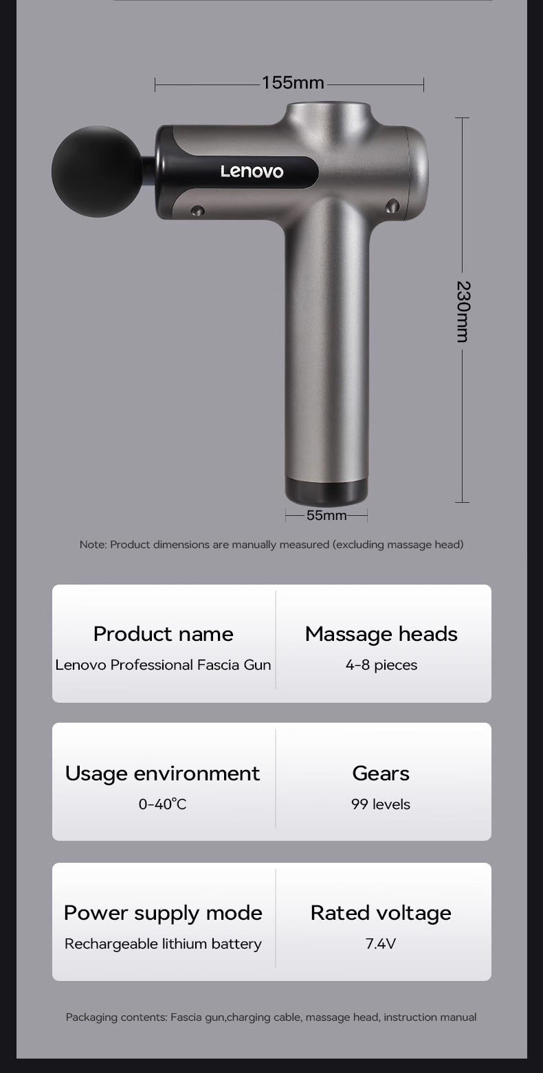 Lenovo Powerful Wireless Massager Gun 8 Massage HeadsRechargeable Shoulder Back Neck Waist Leg Electric Fascia Gun