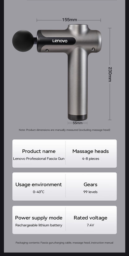 Lenovo Powerful Wireless Massager Gun 8 Massage HeadsRechargeable Shoulder Back Neck Waist Leg Electric Fascia Gun